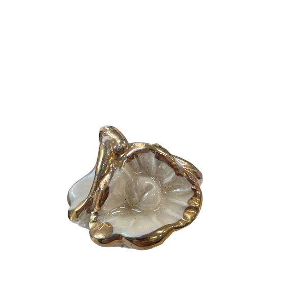 Vintage Ceramic Cat Figurine Lusterware Iridescent Finish Gold Crown Headpiece - Picture 9 of 9